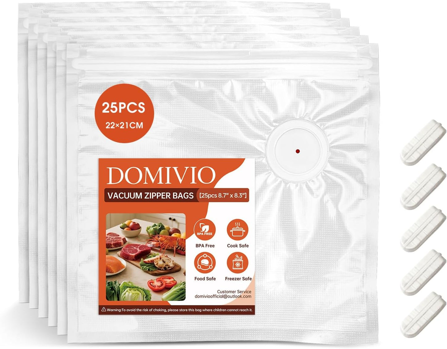 Reusable Vacuum Sealer Bags, BPA Free, 25 Pcs Quart Size Vacuum Zipper Bag for Meal Prep & Food Storage, Sous Vide Bags, Double Zipper Seal, Small 8.7" X 8.3" (22 X 21Cm), Freezer, Microwave