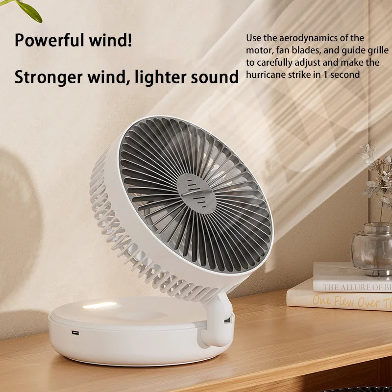 5000Mah 3IN1 Rechargeable Multifunctional Portable Fan Wall Mounted Fan 90° Folding Fan 4 Gears with Warm Night Light