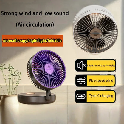 5000Mah 3IN1 Rechargeable Multifunctional Portable Fan Wall Mounted Fan 90° Folding Fan 4 Gears with Warm Night Light