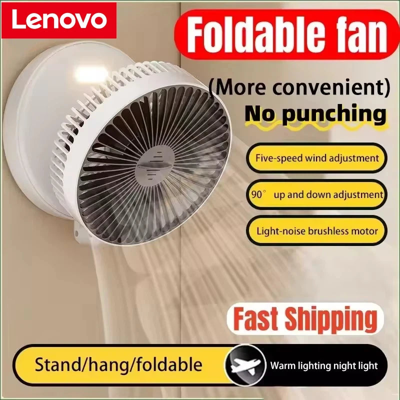 5000Mah 3IN1 Rechargeable Multifunctional Portable Fan Wall Mounted Fan 90° Folding Fan 4 Gears with Warm Night Light