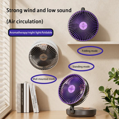 5000Mah 3IN1 Rechargeable Multifunctional Portable Fan Wall Mounted Fan 90° Folding Fan 4 Gears with Warm Night Light