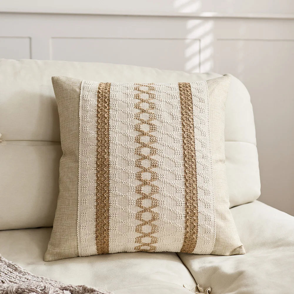 Luxury Textured Striped Woven Boho Cushion Covers Soft Linen Rustic Neutral Decorative Throw Pillow Cases for Sofa Bed Decor