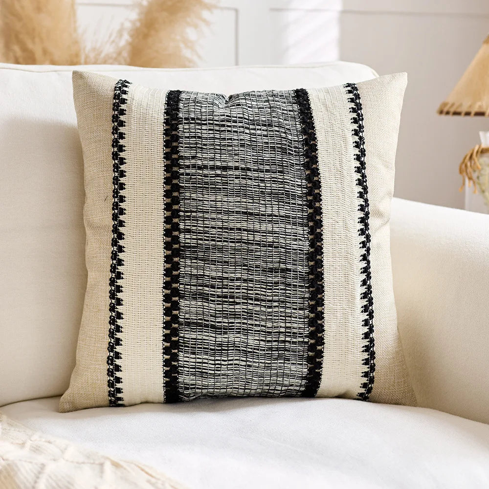 Luxury Textured Striped Woven Boho Cushion Covers Soft Linen Rustic Neutral Decorative Throw Pillow Cases for Sofa Bed Decor