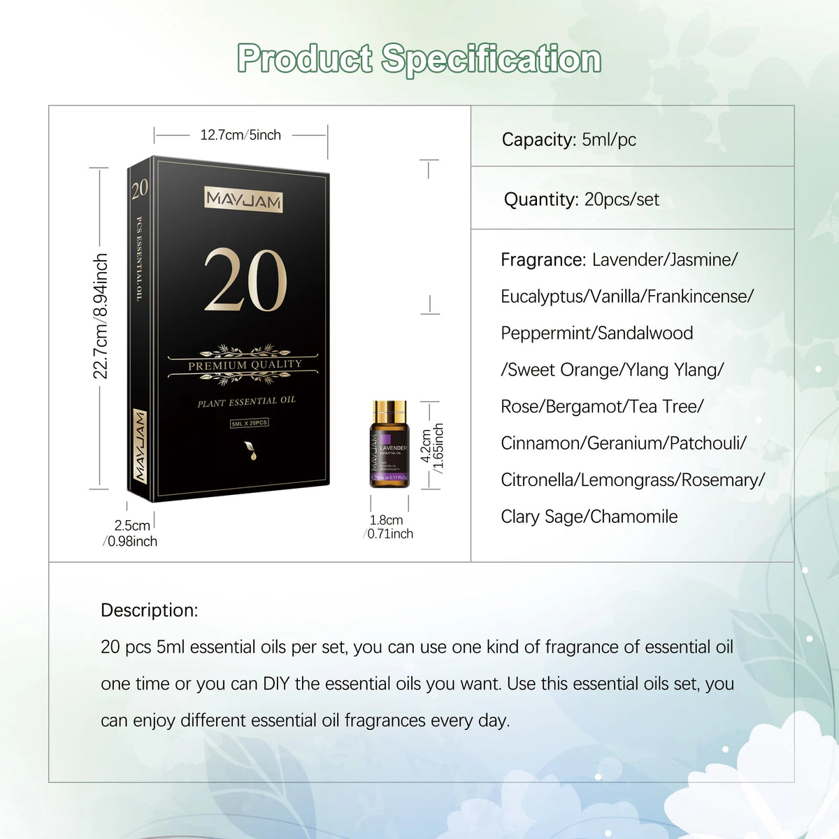 20PCS Essential Oils Set for Diffuser Home Care Making Scents Candle Peppermint Sweet Orange Rose Bergamot Valentine Gift