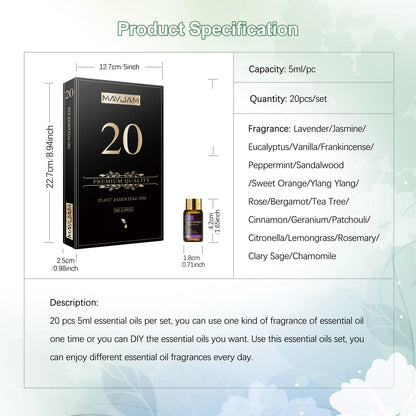 20PCS Essential Oils Set for Diffuser Home Care Making Scents Candle Peppermint Sweet Orange Rose Bergamot Valentine Gift