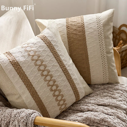 Luxury Textured Striped Woven Boho Cushion Covers Soft Linen Rustic Neutral Decorative Throw Pillow Cases for Sofa Bed Decor