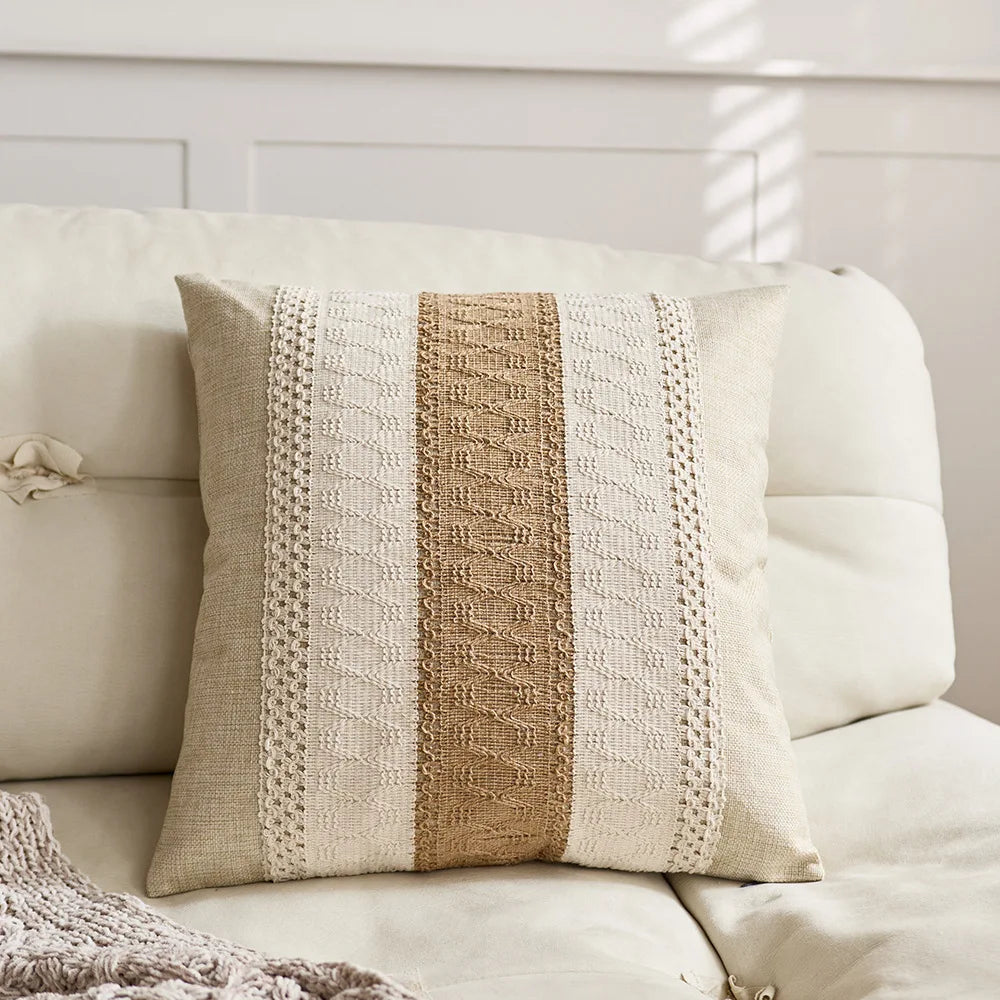 Luxury Textured Striped Woven Boho Cushion Covers Soft Linen Rustic Neutral Decorative Throw Pillow Cases for Sofa Bed Decor