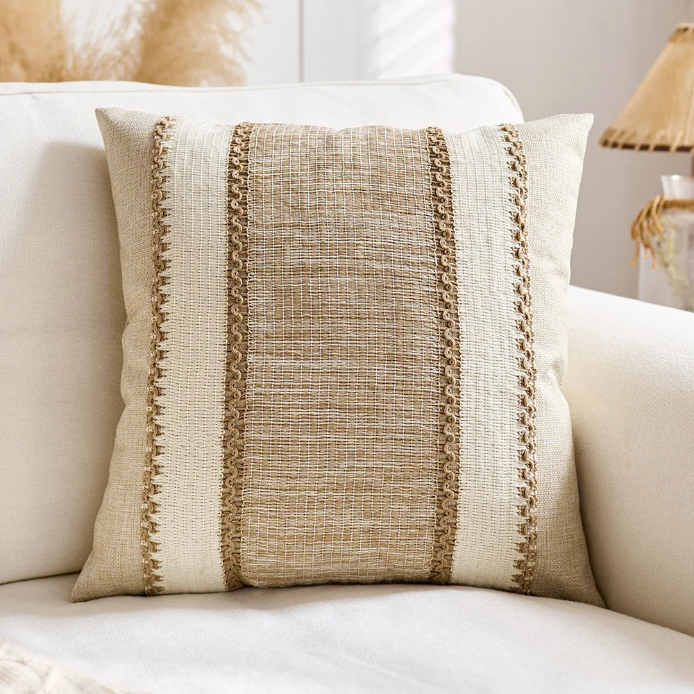Luxury Textured Striped Woven Boho Cushion Covers Soft Linen Rustic Neutral Decorative Throw Pillow Cases for Sofa Bed Decor