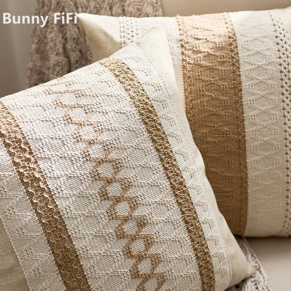 Luxury Textured Striped Woven Boho Cushion Covers Soft Linen Rustic Neutral Decorative Throw Pillow Cases for Sofa Bed Decor