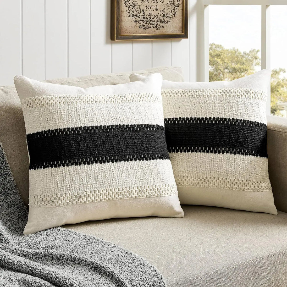 Luxury Textured Striped Woven Boho Cushion Covers Soft Linen Rustic Neutral Decorative Throw Pillow Cases for Sofa Bed Decor