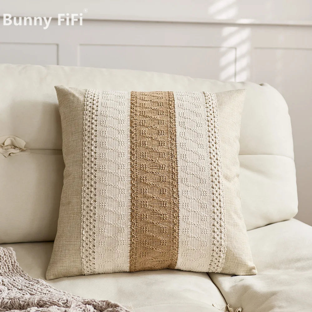 Luxury Textured Striped Woven Boho Cushion Covers Soft Linen Rustic Neutral Decorative Throw Pillow Cases for Sofa Bed Decor