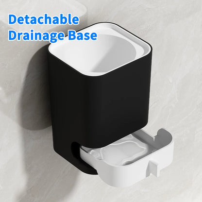 Punch-Free Wall Mounted Toilet Brush with Drainable Base Long Handle Plastic Toilet Cleaning Brush Bathroom Accessories