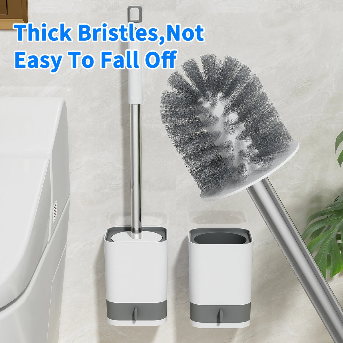 Punch-Free Wall Mounted Toilet Brush with Drainable Base Long Handle Plastic Toilet Cleaning Brush Bathroom Accessories