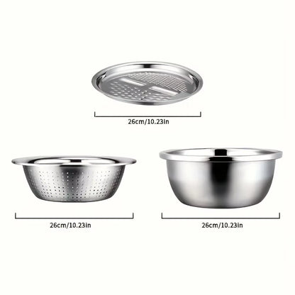 3Pcs/1Set Vegetable Slicer, Stainless Steel Slicer, Potato Slicer, Vegetable Washing Basin, Drain Basket, Multifunctional