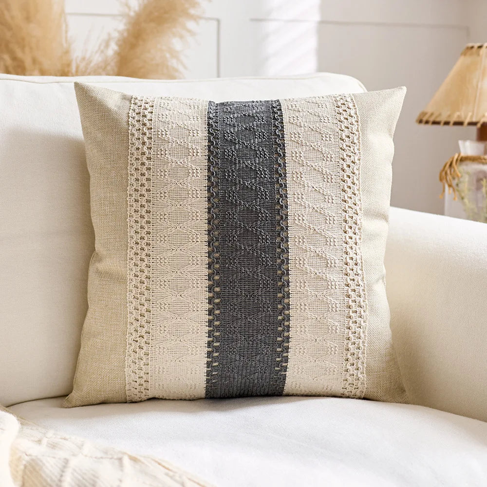 Luxury Textured Striped Woven Boho Cushion Covers Soft Linen Rustic Neutral Decorative Throw Pillow Cases for Sofa Bed Decor