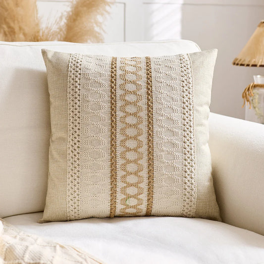 Luxury Textured Striped Woven Boho Cushion Covers Soft Linen Rustic Neutral Decorative Throw Pillow Cases for Sofa Bed Decor