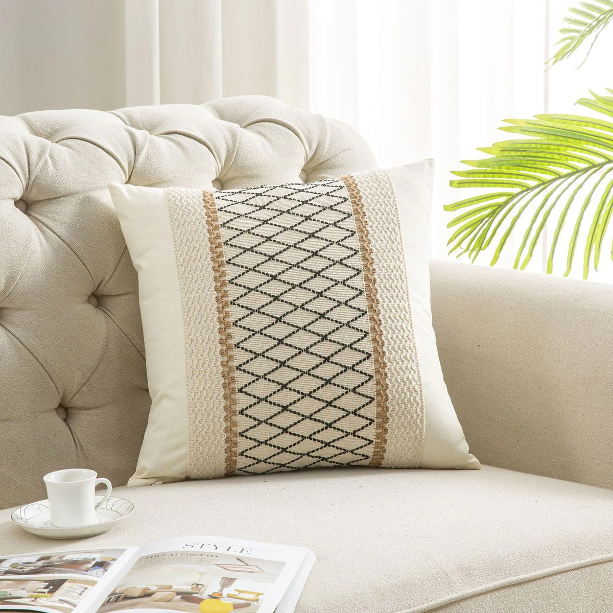 Luxury Textured Striped Woven Boho Cushion Covers Soft Linen Rustic Neutral Decorative Throw Pillow Cases for Sofa Bed Decor