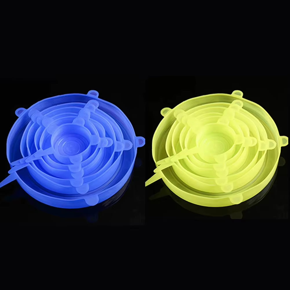 6 Pcs Silicone Cover Stretch Lids for Kitchen Microwave Food Covers Bowl Caps Elastic Silicone Lid Cap Universal Adaptable Lids