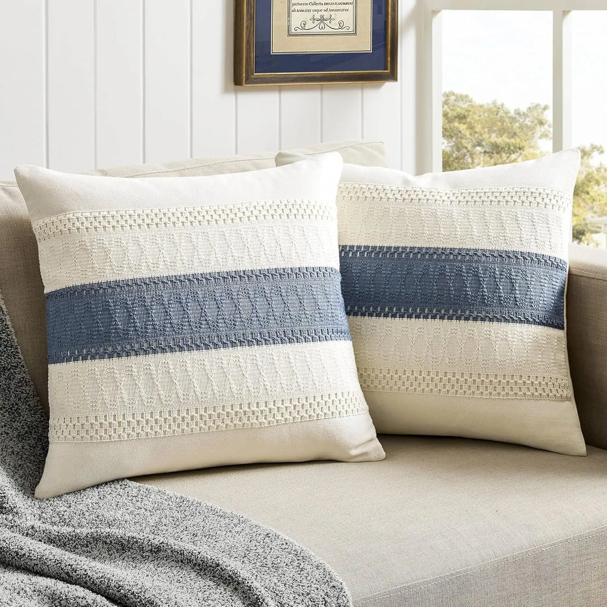 Luxury Textured Striped Woven Boho Cushion Covers Soft Linen Rustic Neutral Decorative Throw Pillow Cases for Sofa Bed Decor