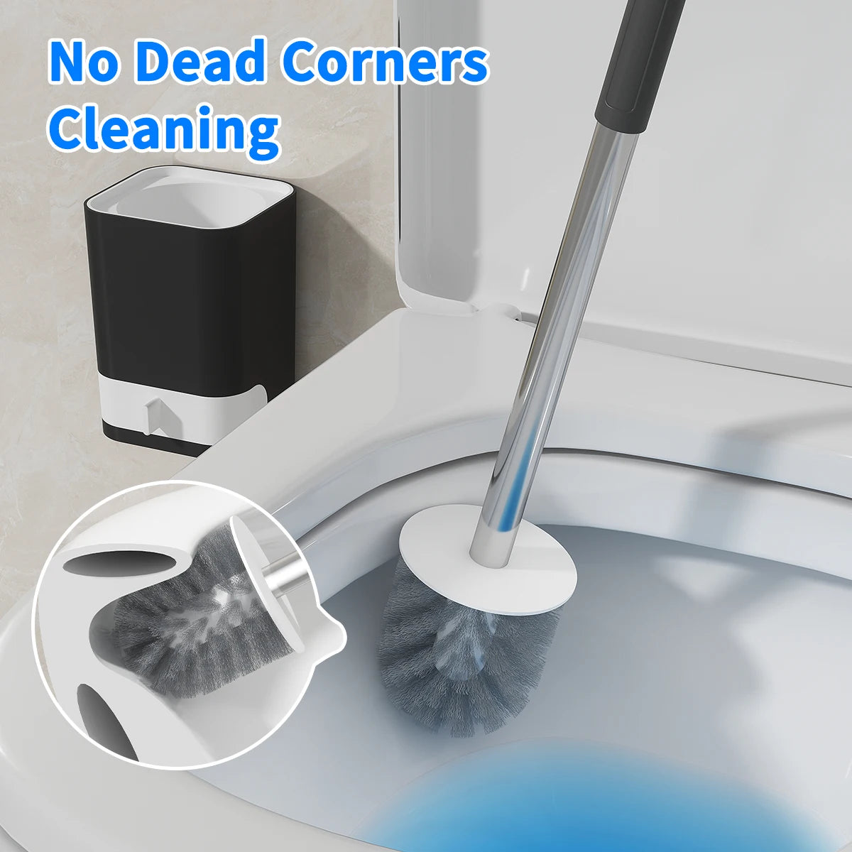 Punch-Free Wall Mounted Toilet Brush with Drainable Base Long Handle Plastic Toilet Cleaning Brush Bathroom Accessories