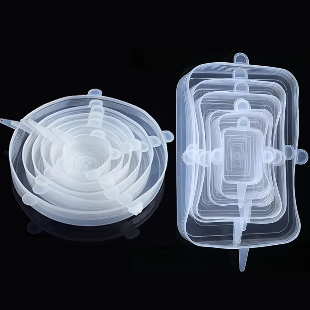 6 Pcs Silicone Cover Stretch Lids for Kitchen Microwave Food Covers Bowl Caps Elastic Silicone Lid Cap Universal Adaptable Lids